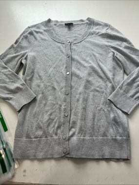 Talbots Large Silver Sparkly Long Sleeve Button Up Cardigan Sweater